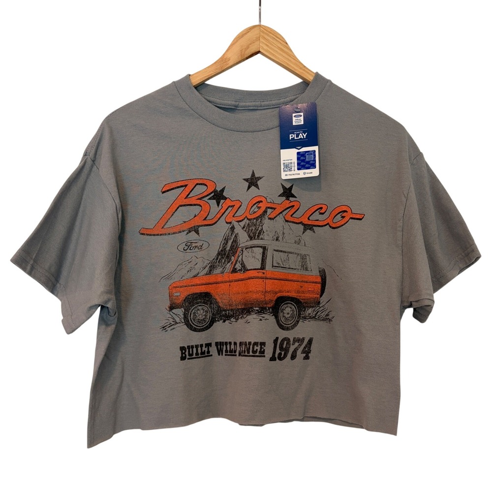 Retro Graphic Ford Bronco Crop Tee M Gray 70s Indie Sleaze Streetwear Nostalgic